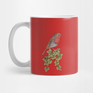 bird illustration of ivy leafs and cute robin Mug